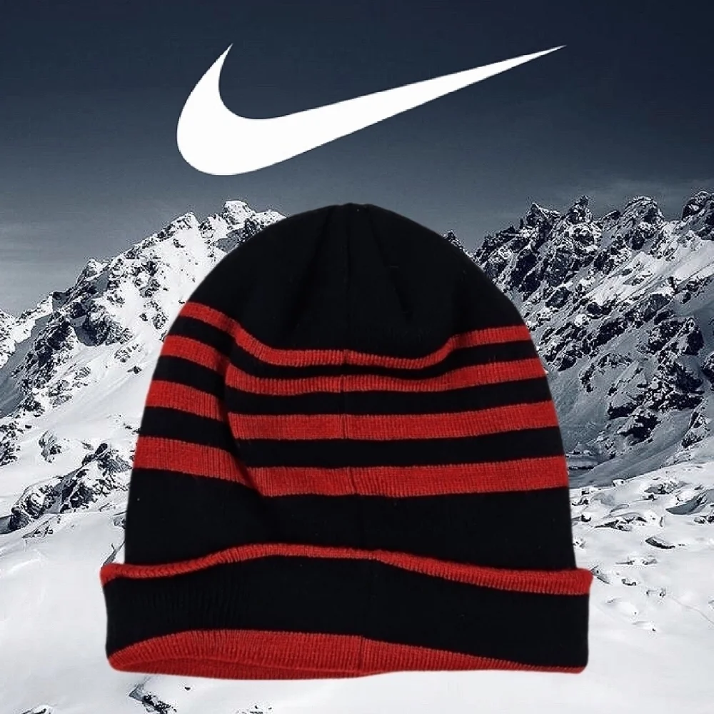Nike Beanie Hat, Red Black Stripes, Youth